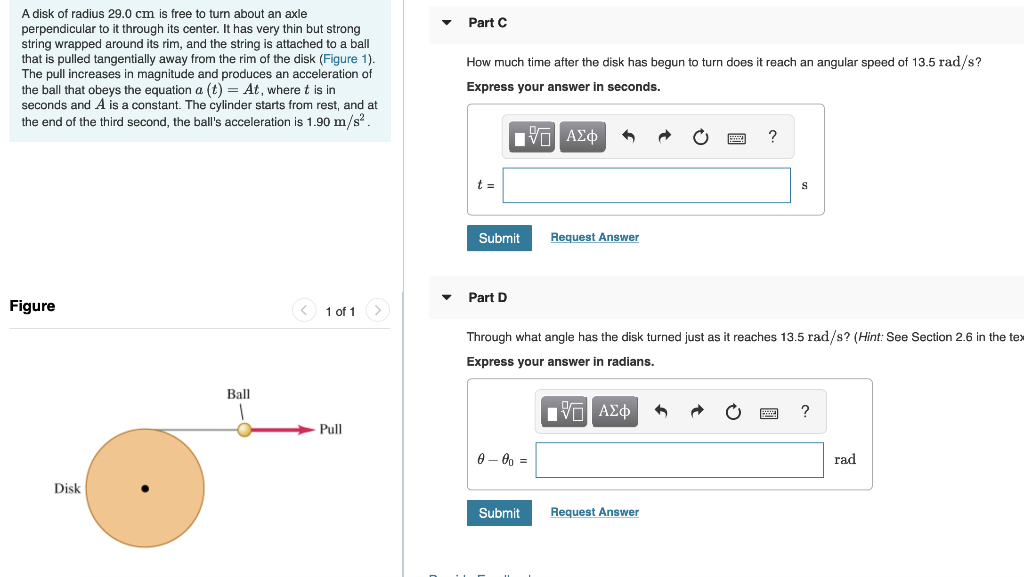 Solved Part A A disk of radius 29.0 cm is free to turn about | Chegg.com