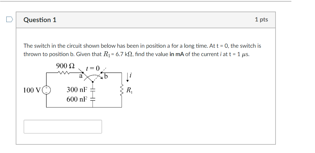 Solved The switch in the circuit shown below has been in | Chegg.com