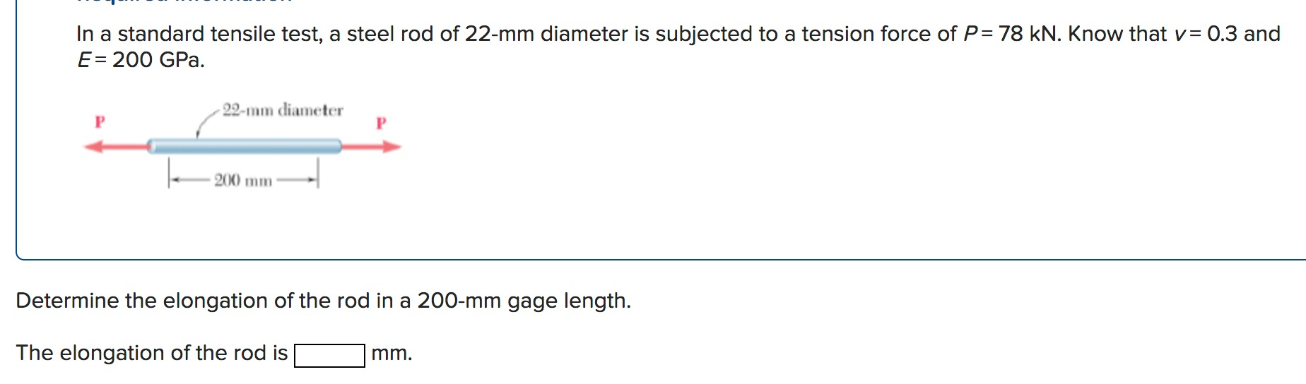 Solved In a standard tensile test, a steel rod of 22-mm | Chegg.com