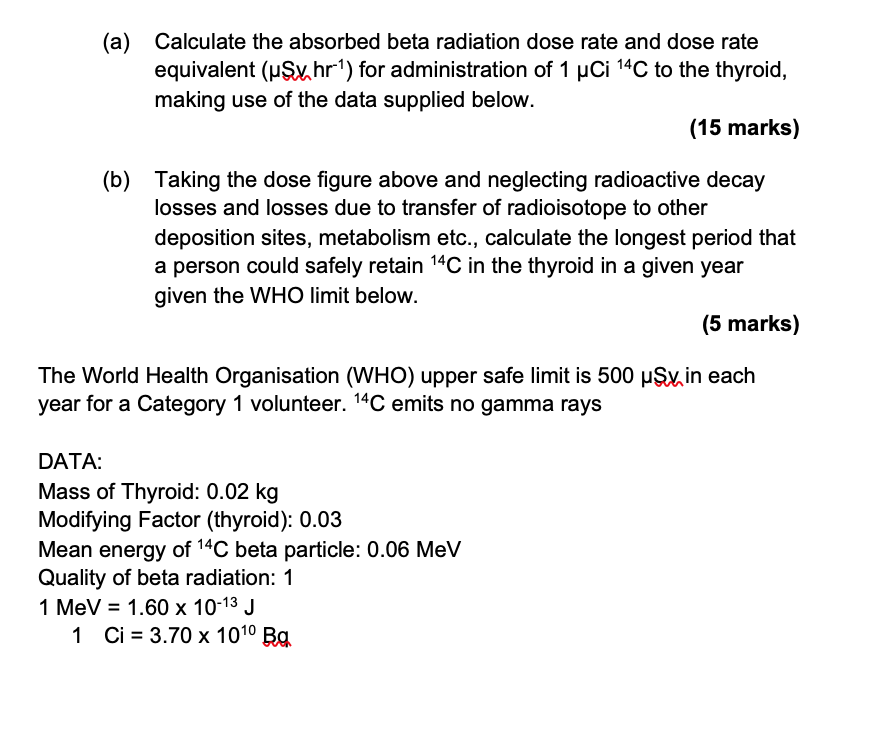 (a) Calculate the absorbed beta radiation dose rate | Chegg.com