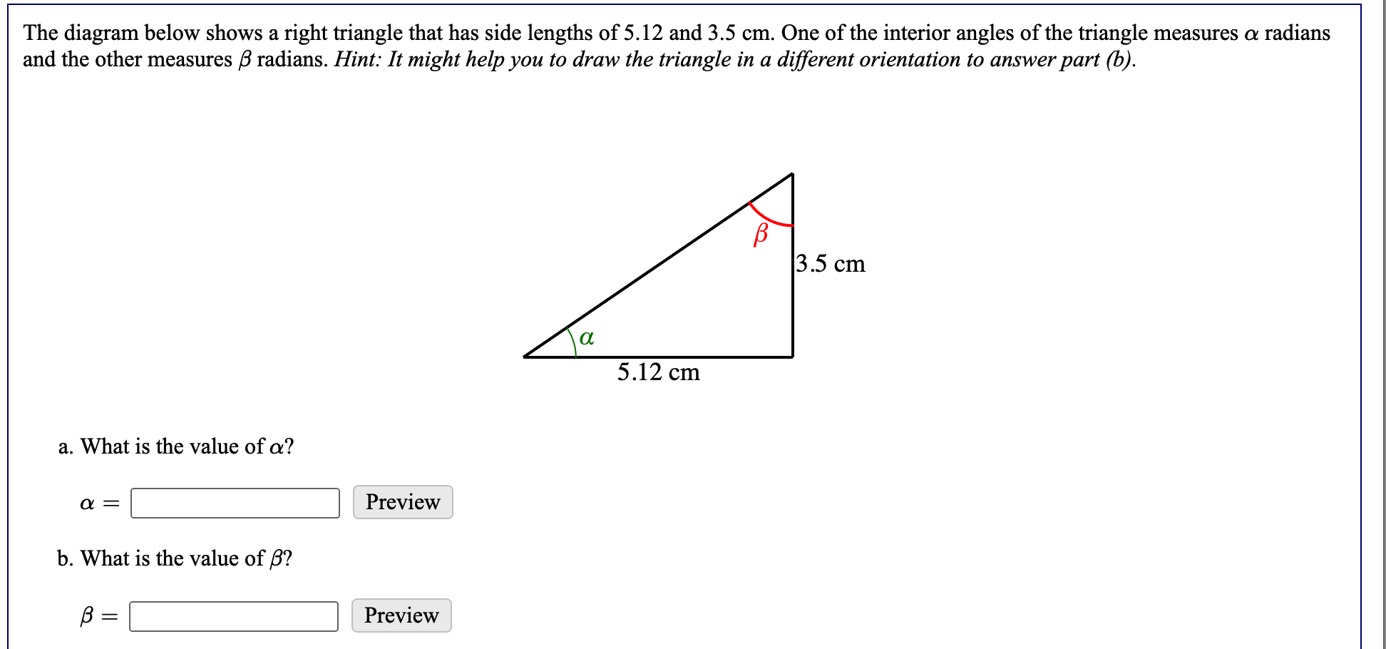 Solved The diagram below shows a right triangle that has | Chegg.com