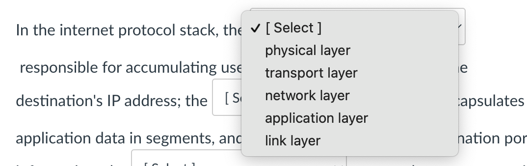 Solved In the internet protocol stack, the [Select] | Chegg.com