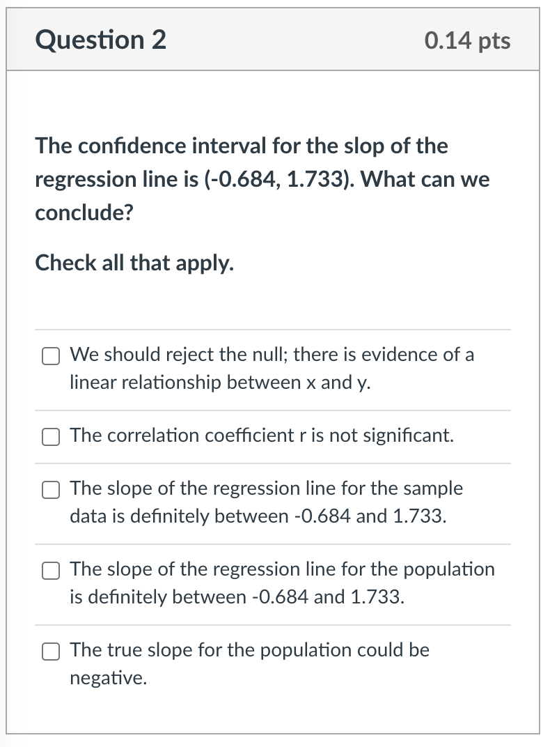Solved Question 2 0.14 pts The confidence interval for the | Chegg.com