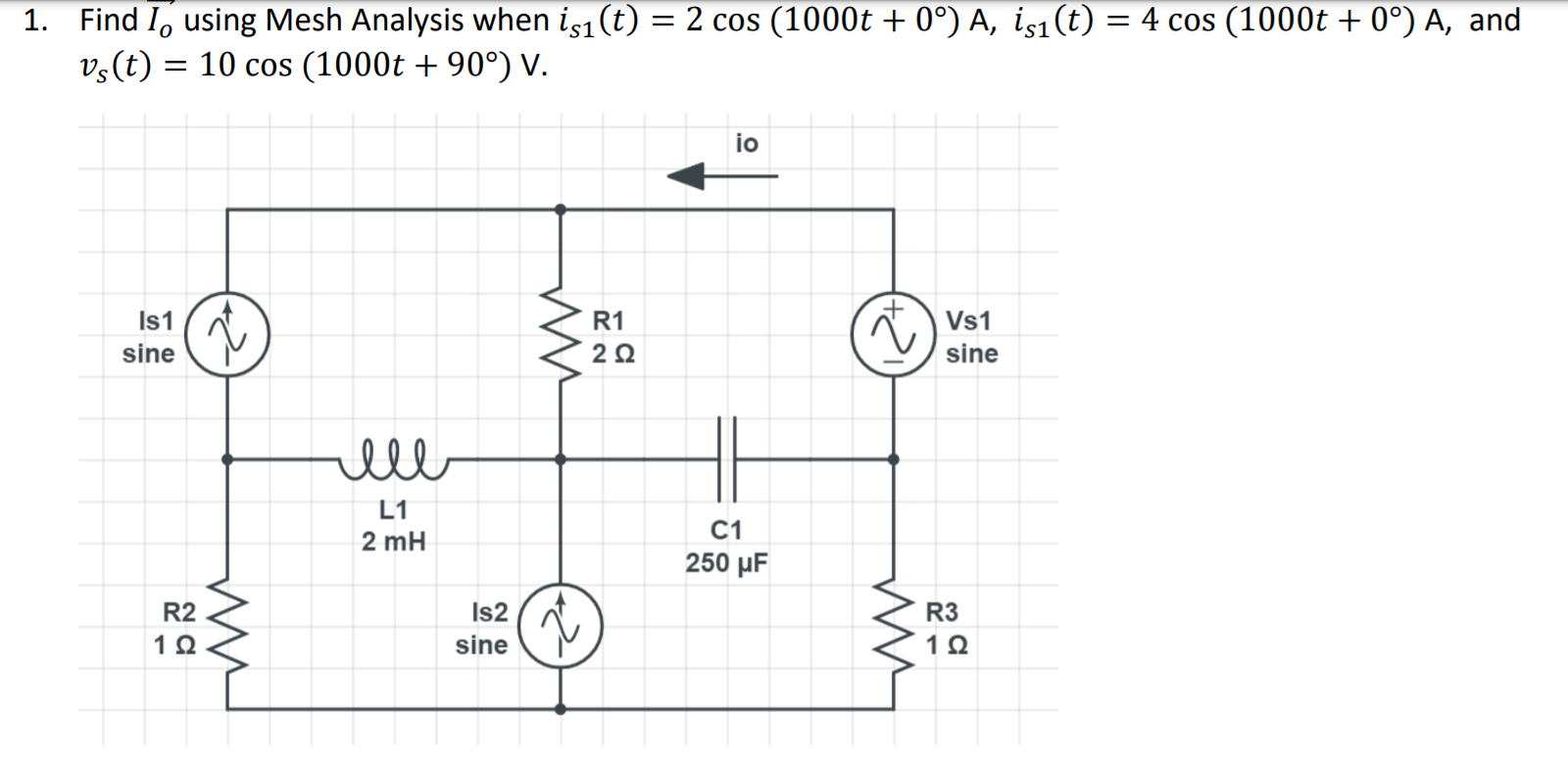 Solved 1. Find I, using Mesh Analysis when işı(t) = 2 cos | Chegg.com