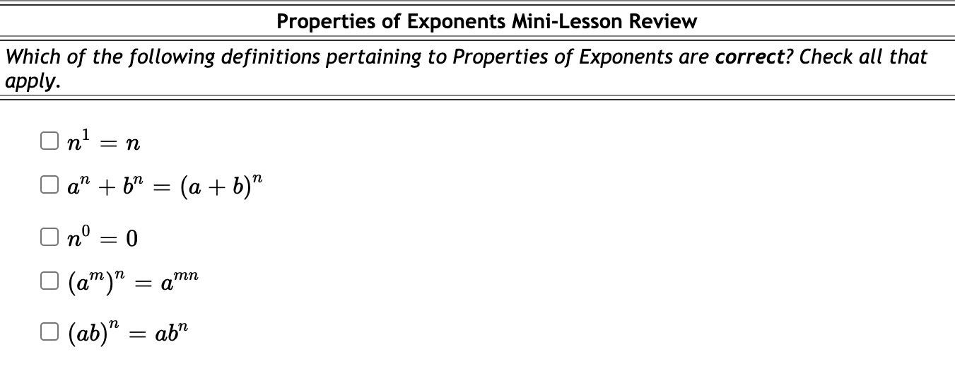 Solved Properties Of Exponents Mini-Lesson Review Which Of | Chegg.com