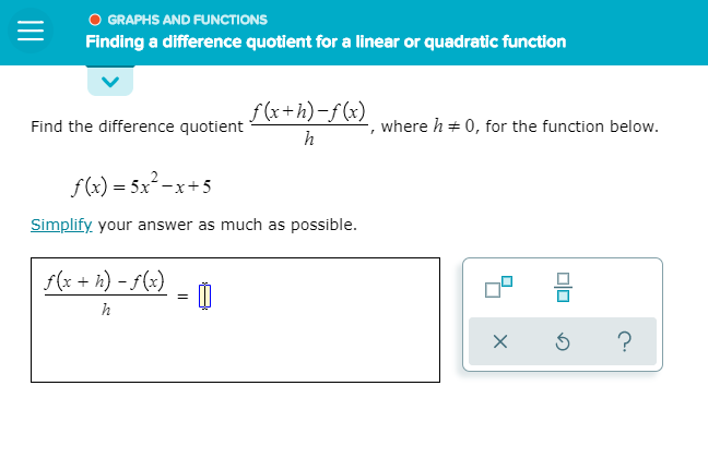 Solved OGRAPHS AND FUNCTIONS Finding a difference quotient | Chegg.com