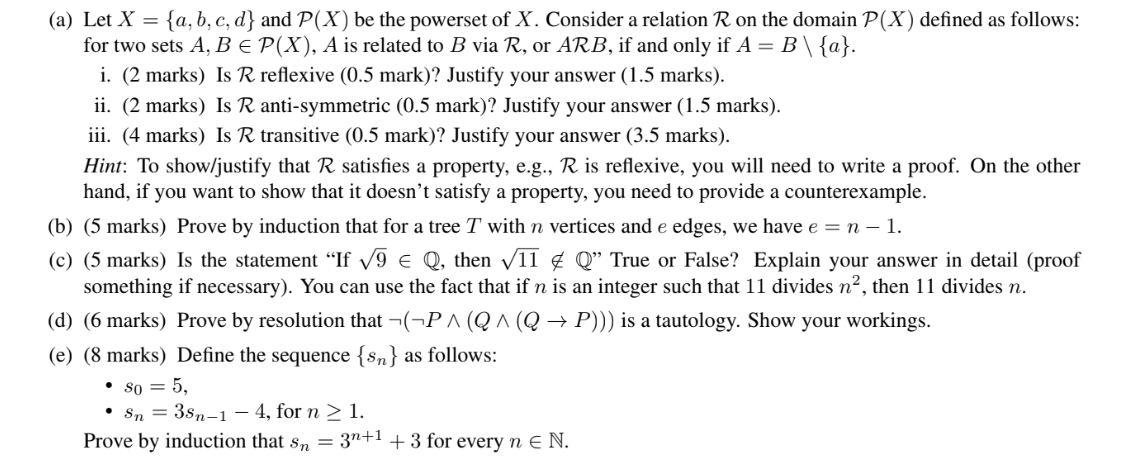 Solved (a) Let X={a,b,c,d} And P(X) Be The Powerset Of X. | Chegg.com