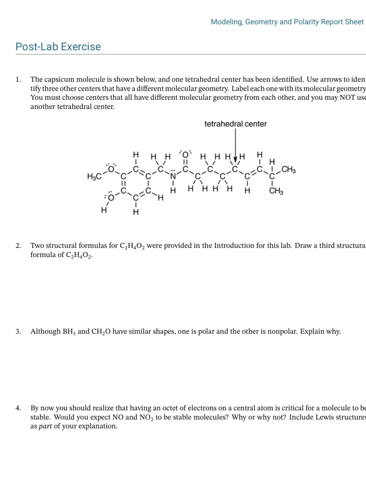 Solved Modeling, Geometry and Polarity Report Sheet Look