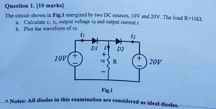 Solved Question 1. [10 marks] The circuit shown in Fig.1 | Chegg.com