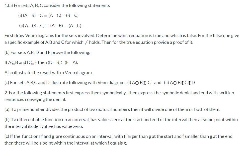 Solved 1.(a) For Sets A, B, C Consider The Following | Chegg.com