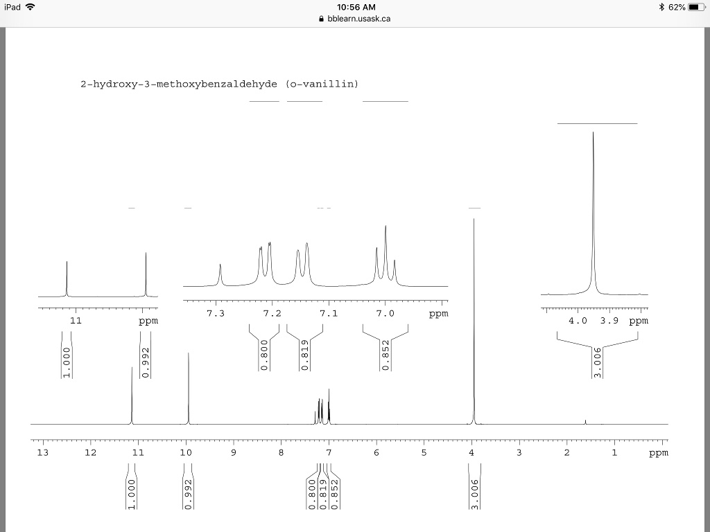 Solved Here Is The H Nmr Spectrum From O Vanillin Can Chegg Com