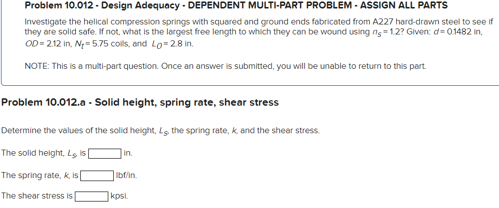 Solved Problem 10.012 - Design Adequacy - DEPENDENT | Chegg.com