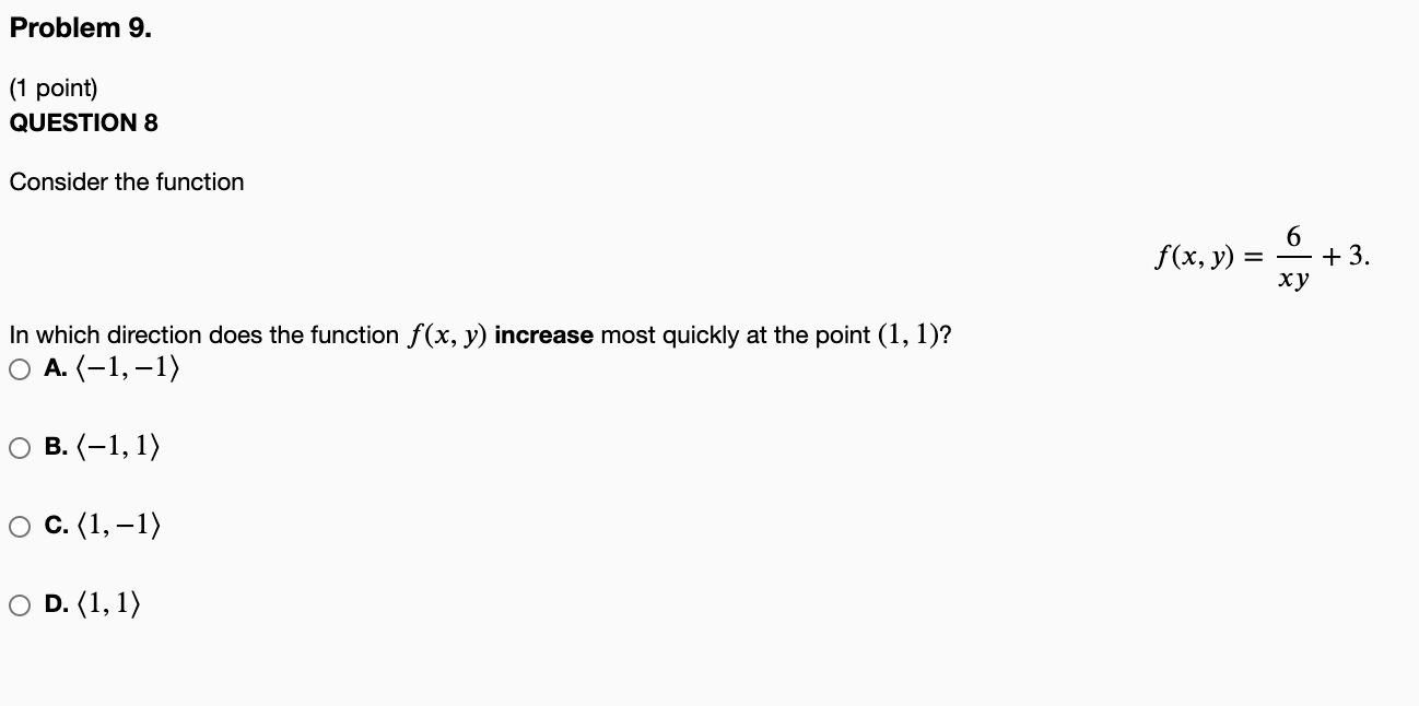 Solved Problem 9. (1 point) QUESTION 8 Consider the function | Chegg.com