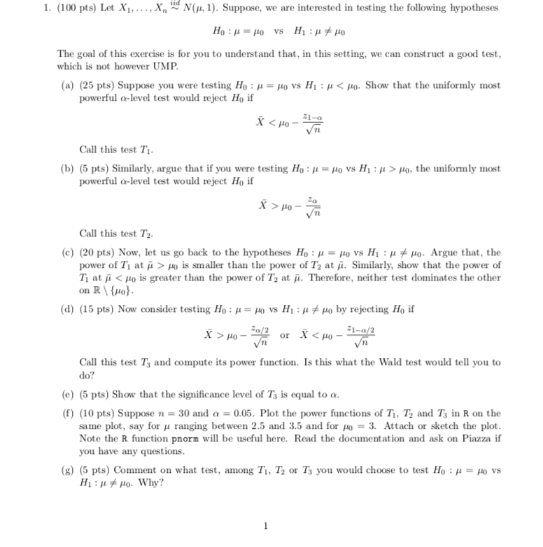 100 Pts Let X1 Iid N µ 1 Suppose Chegg Com