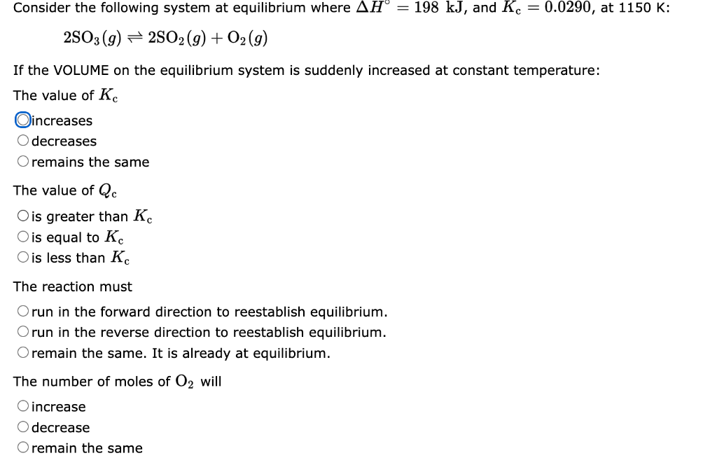 Solved Consider the following system at equilibrium where | Chegg.com
