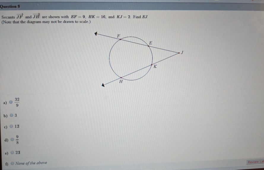 Solved Question S Secants JF And JHi Are Shown With EP- 9, | Chegg.com