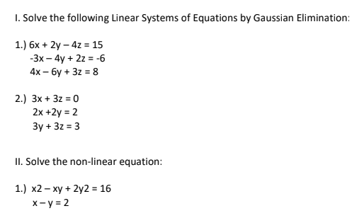 Solved 1. Solve the following Linear Systems of Equations by | Chegg.com