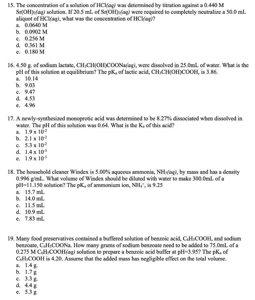 Solved 15. The concentration of a solution of HCl(aq) was | Chegg.com