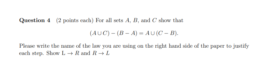 Solved (2 points each) For all sets A, B, and C show that (A | Chegg.com