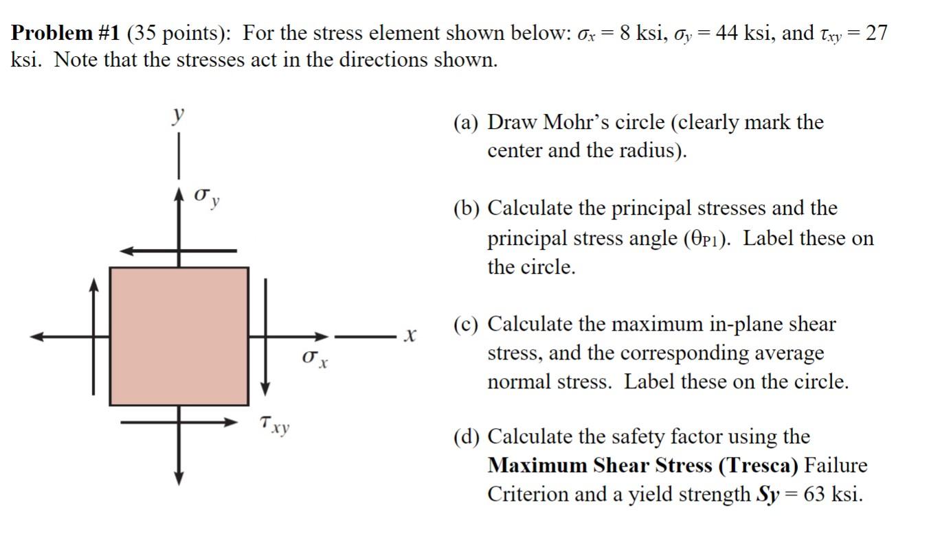 Solved = Problem #1 (35 points): For the stress element | Chegg.com