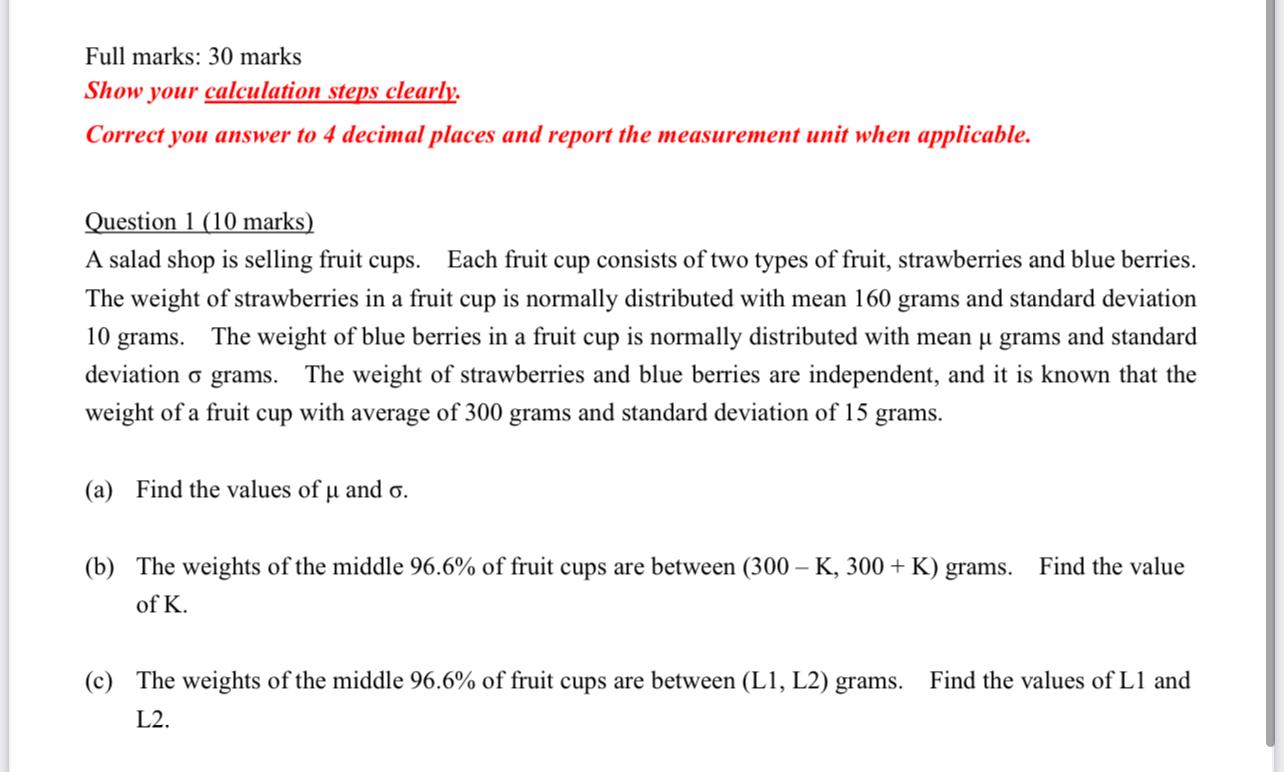 Solved Full marks: 30 marks Show your calculation steps | Chegg.com