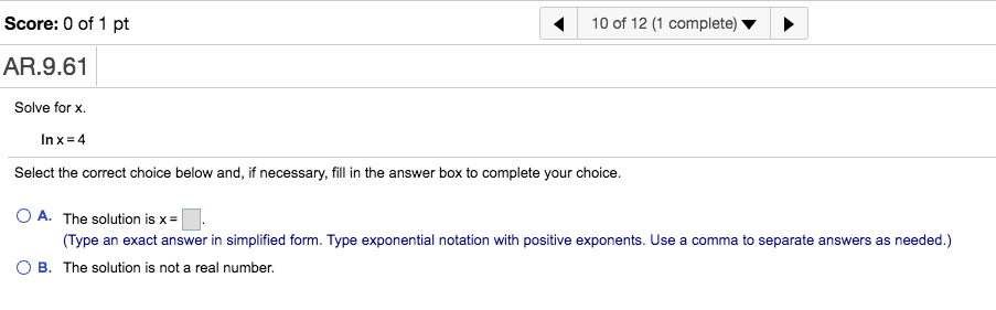 Solved Score: 0 of 1 pt 8 of 12 (1 complete) н AR.9.54 Solve | Chegg.com