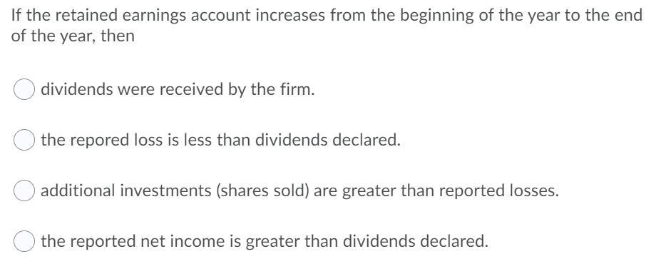 Solved If the retained earnings account increases from the | Chegg.com