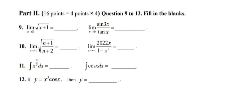 Solved Part II. ( 16 points =4 points ×4 ) Question 9 to 12 | Chegg.com