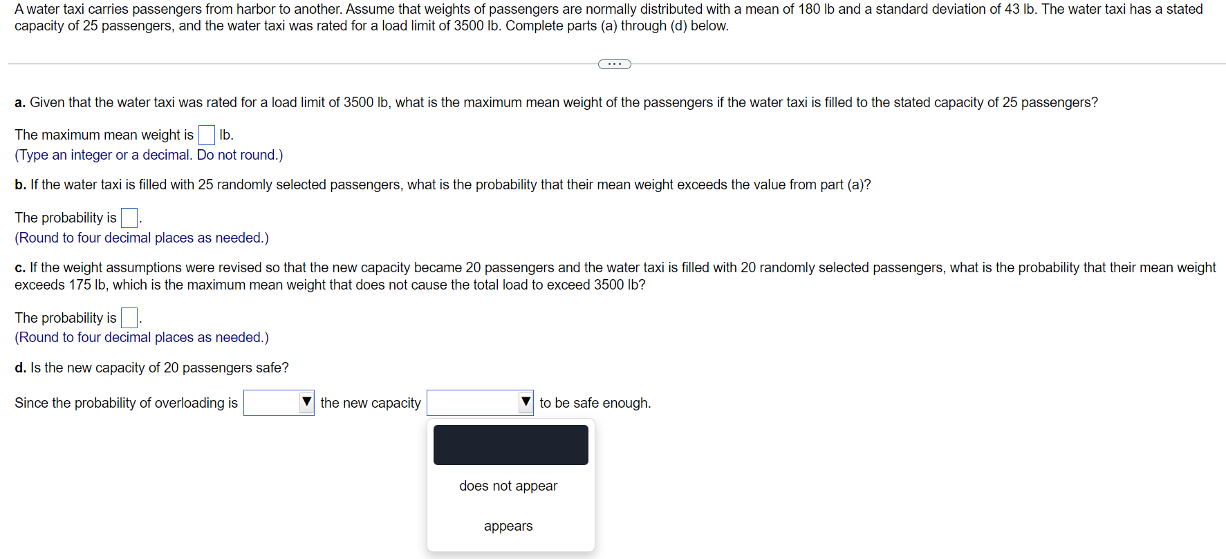 Solved a. Given that the water taxi was rated for a load