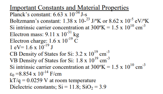 Boltzmann Constant In Ev Solved Important Constants and Material Properties Planck's | Chegg.com