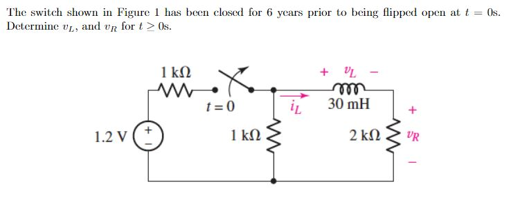 Solved The switch shown in Figure 1 has been closed for 6 | Chegg.com