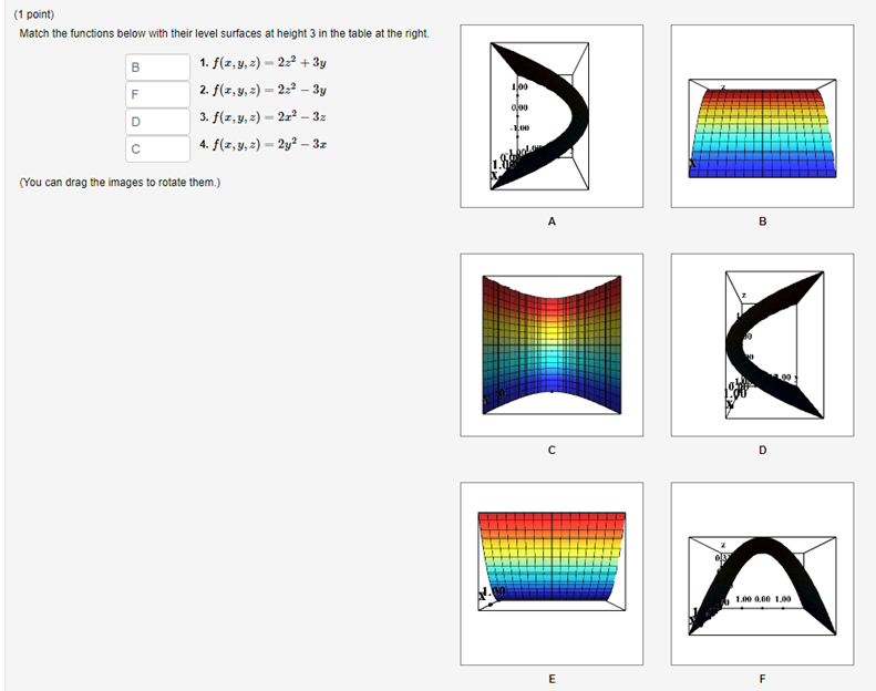 Solved Match the functions below with their level surfaces | Chegg.com