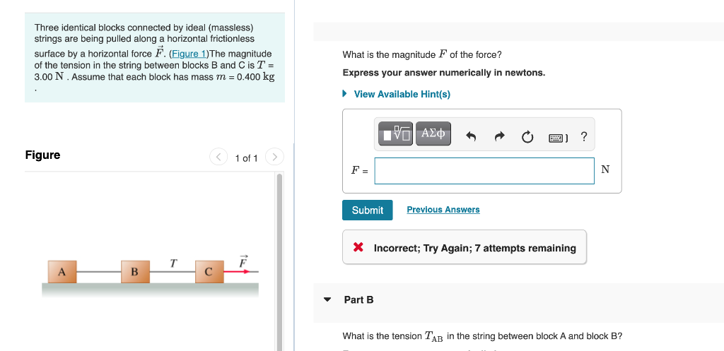 Solved Three Identical Blocks Connected By Ideal (massless) | Chegg.com