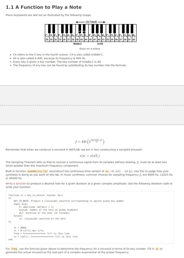 1.1 A Function to Play a Note Piano keyboards are | Chegg.com