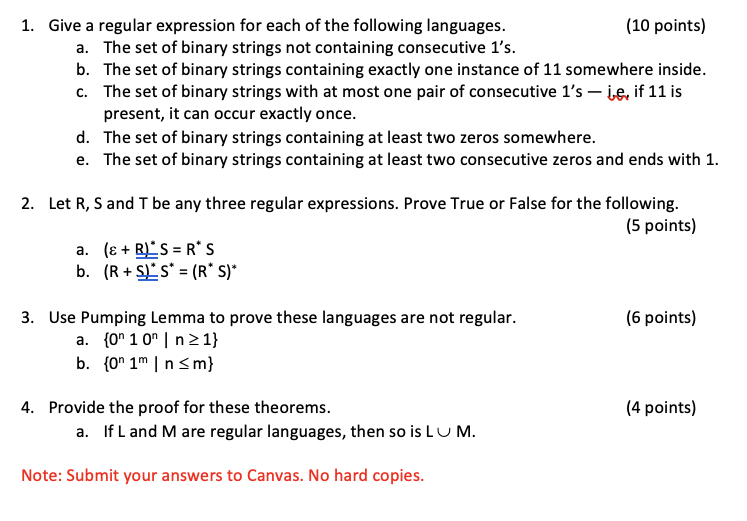 Solved 1. Give A Regular Expression For Each Of The | Chegg.com