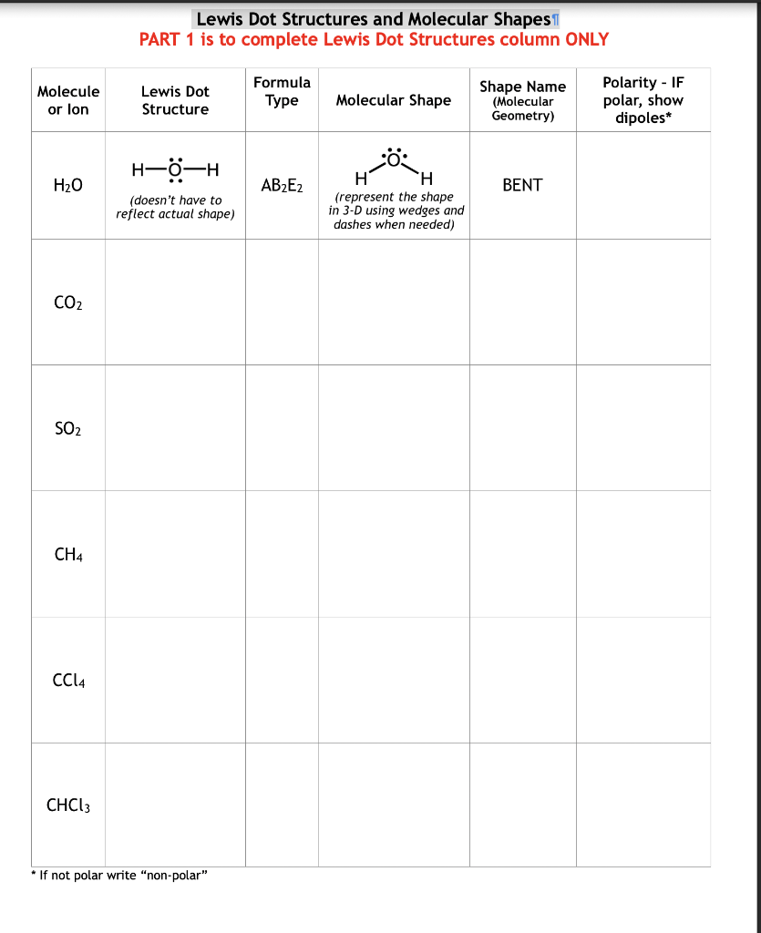 Solved Lewis Dot Structures and Molecular Shapesi PART 1 is | Chegg.com
