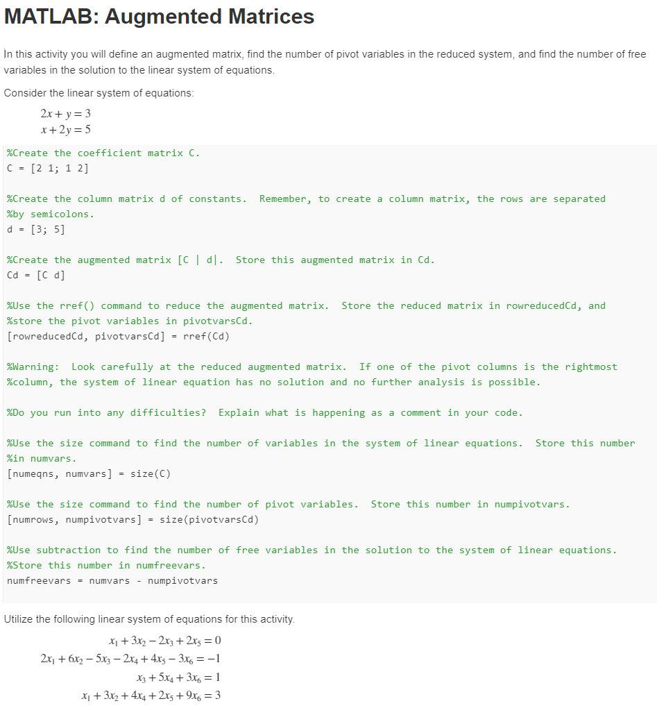 Solved MATLAB Augmented Matrices In This Activity You Will Chegg Com   PhpAZM16b