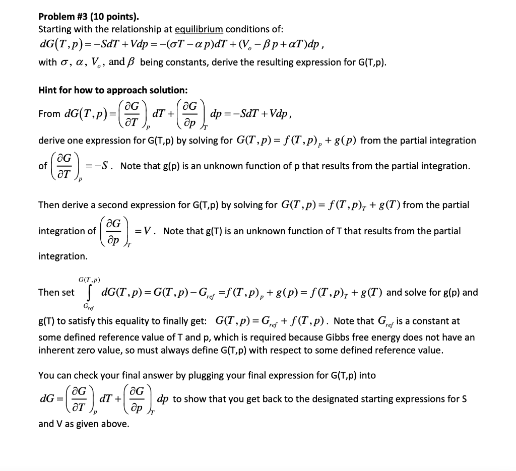 Solved Dgtp−sdtvdp−σt−αpdtvo−βpαtdp With σαvo 6421