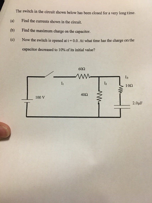 Solved The Switch In The Circuit Shown Below Has Been Closed | Chegg.com