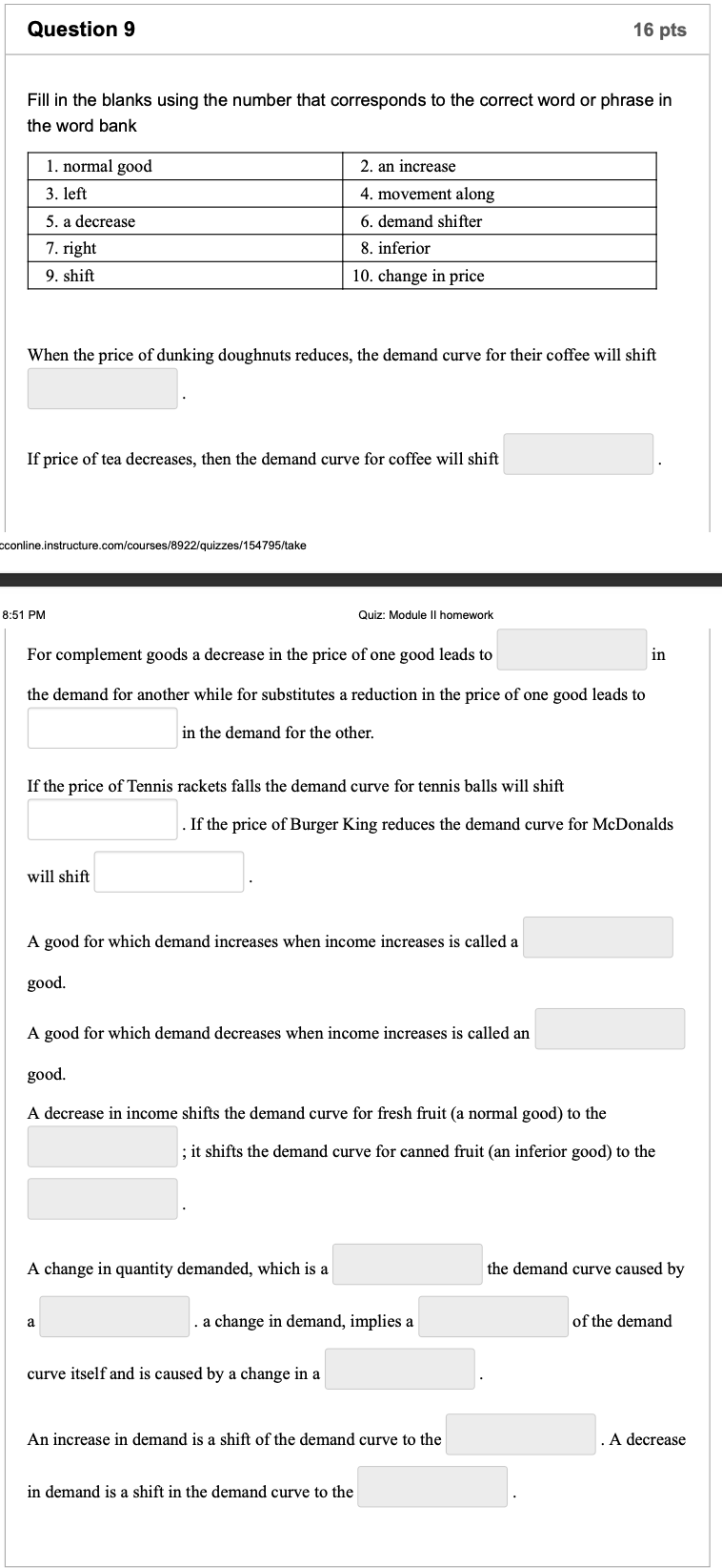 Fill in the blanks using the number that corresponds to the correct word or phrase in the word bank

When the price of dunkin