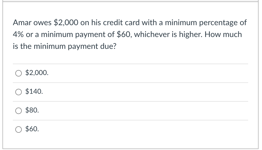 Solved Marcus has a balance of $2,000 on his credit card.