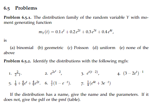 Solved Problem 6.5.1. The distribution family of the random | Chegg.com
