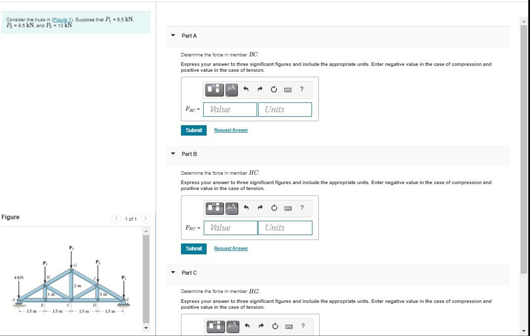 Solved Consider the truss in (Figure 1). Suppose that P, = | Chegg.com