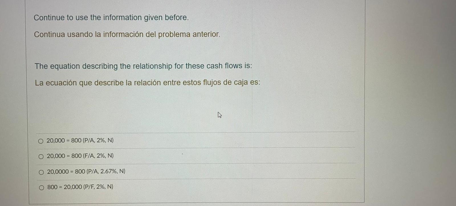 Continue to use the information given before. Continua usando la información del problema anterior. The equation describing t