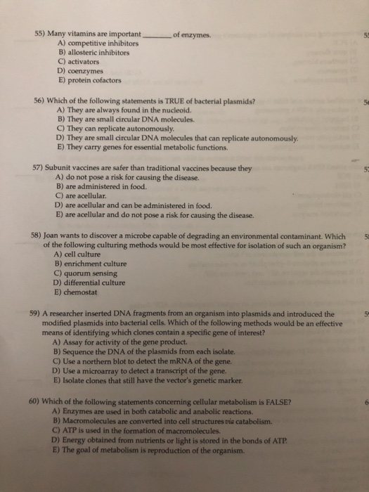 Solved 55) Many vitamins are important of enzymes. A) | Chegg.com