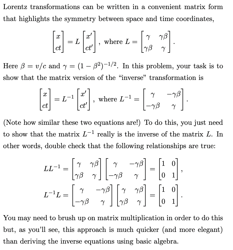 Solved Lorentz Transformations Can Be Written In A | Chegg.com