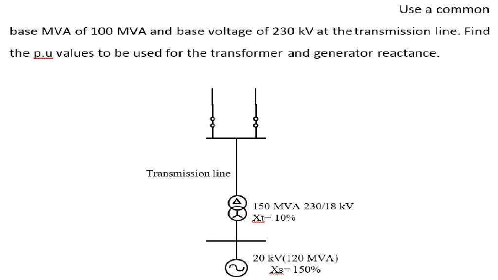 Solved Use a common base MVA of 100 MVA and base voltage of | Chegg.com