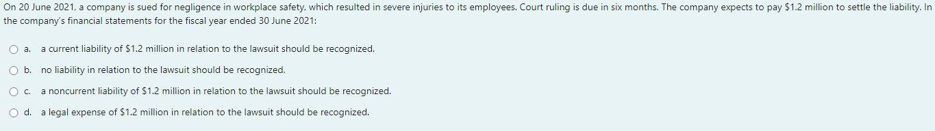 Solved On 20 June 2021, a company is sued for negligence in | Chegg.com