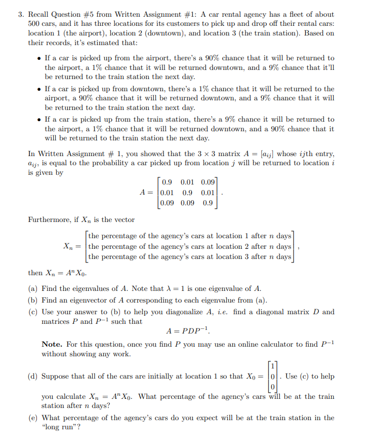 Solved 3. Recall Question #5 from Written Assignment #1: A | Chegg.com