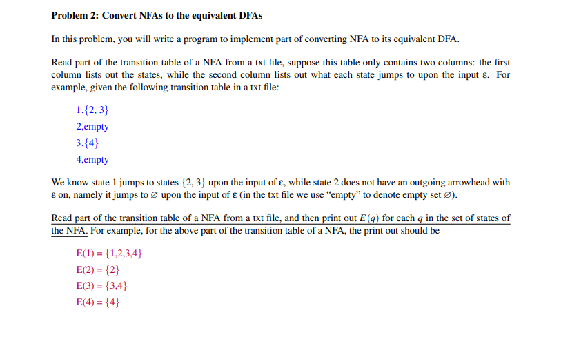 Solved Problem 2 Convert Nfas To The Equivalent Dfas In 7189